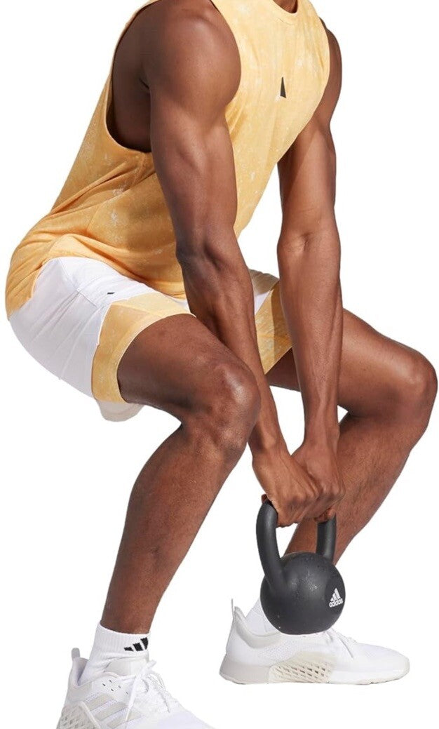 $75 ADIDAS Men's Power Workout 2-in-1 Training Shorts IS3837- White- Medium 7”-