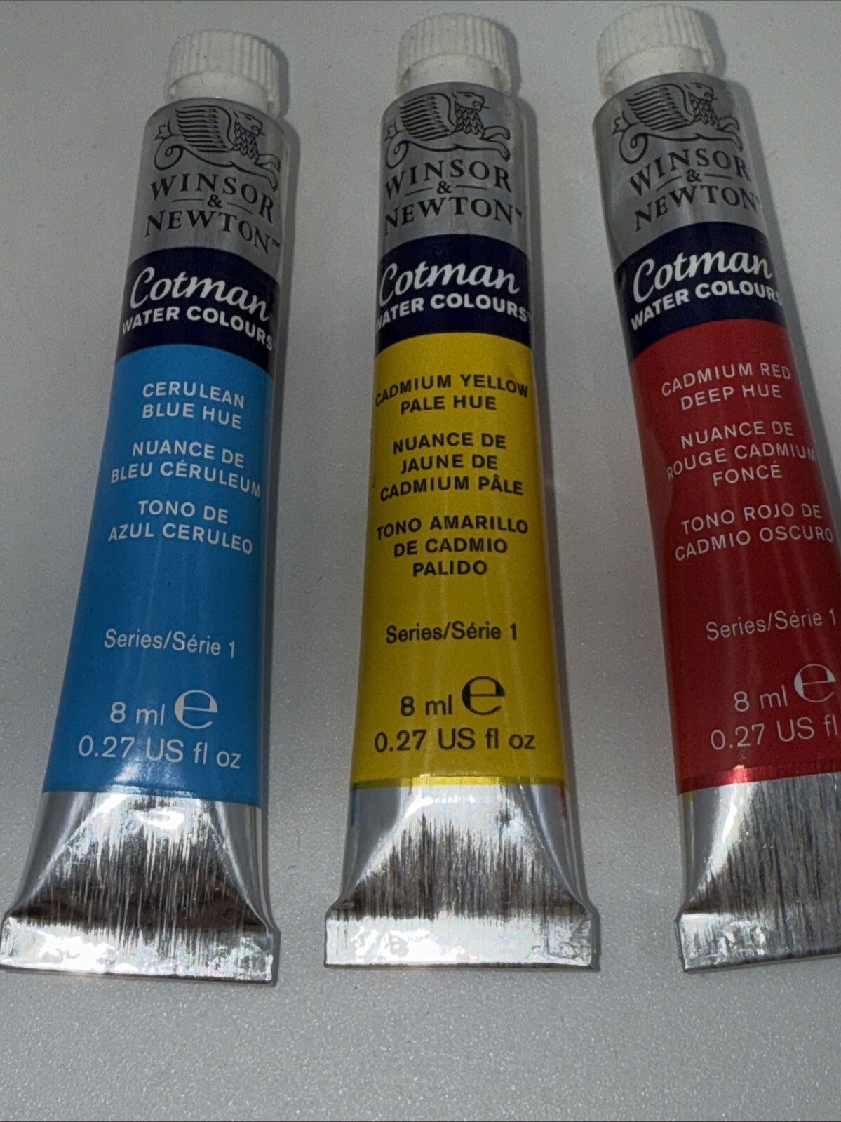 Combo Lot Of 3 Winsor & Newton Cotman Water Colours, 8ml, Red, Yellow, Blue