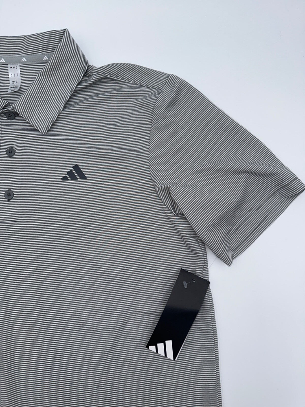 $65 Adidas Men’s Ottoman Stripe Polo Shirt - Grey/White - Small - New With Tag