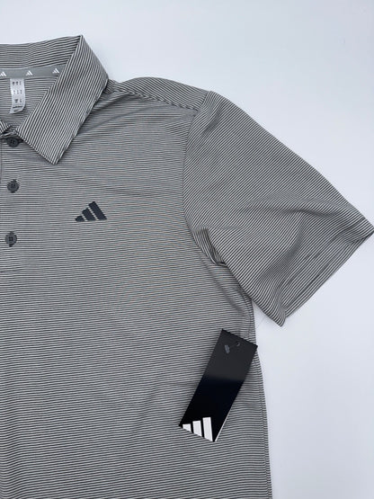 $65 Adidas Men’s Ottoman Stripe Polo Shirt - Grey/White - Small - New With Tag