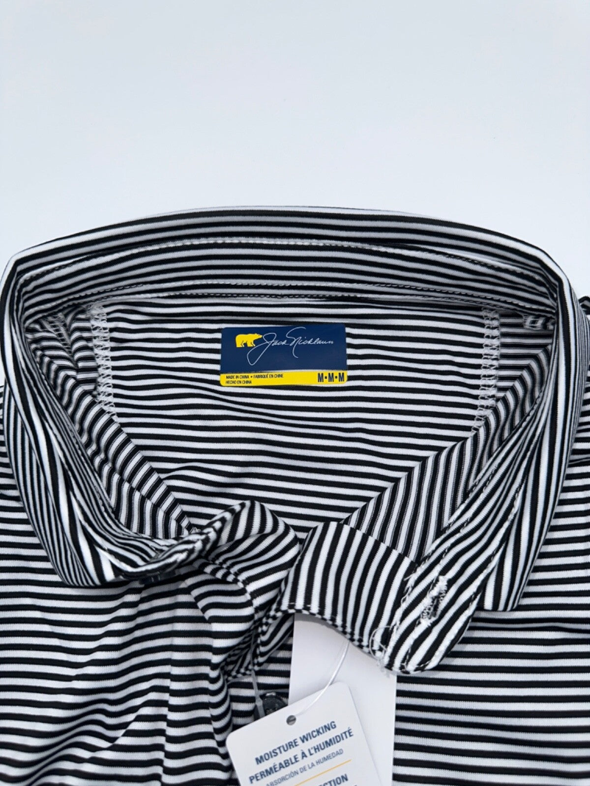 $70 Jack Nicklaus Men’s Striped Performance Golf Polo - White/Black - Medium-New