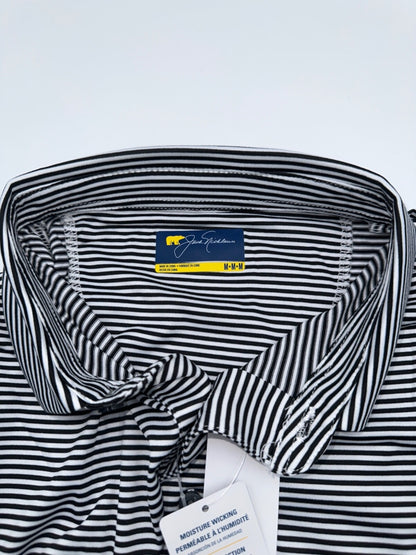 $70 Jack Nicklaus Men’s Striped Performance Golf Polo - White/Black - Medium-New