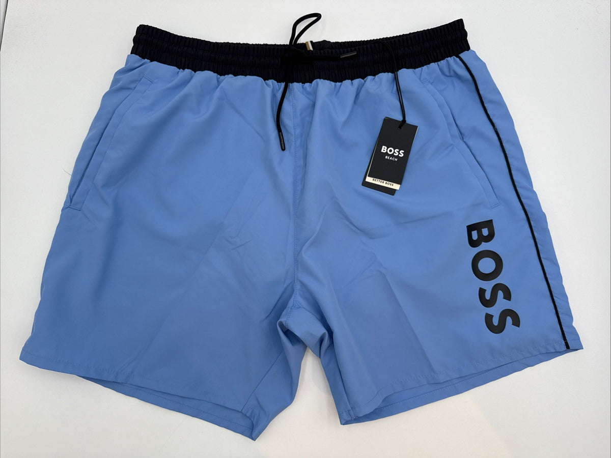 $58 Hugo Men’s- Boss/Hugo Men's Sawfish Drawstring Swim Trunks- Blue -Large-New