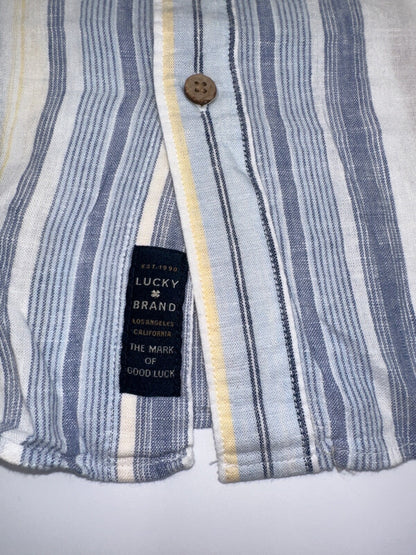 $70 Lucky Brand Men's Striped Linen Camp Shirt - Mulit Color - Small - New