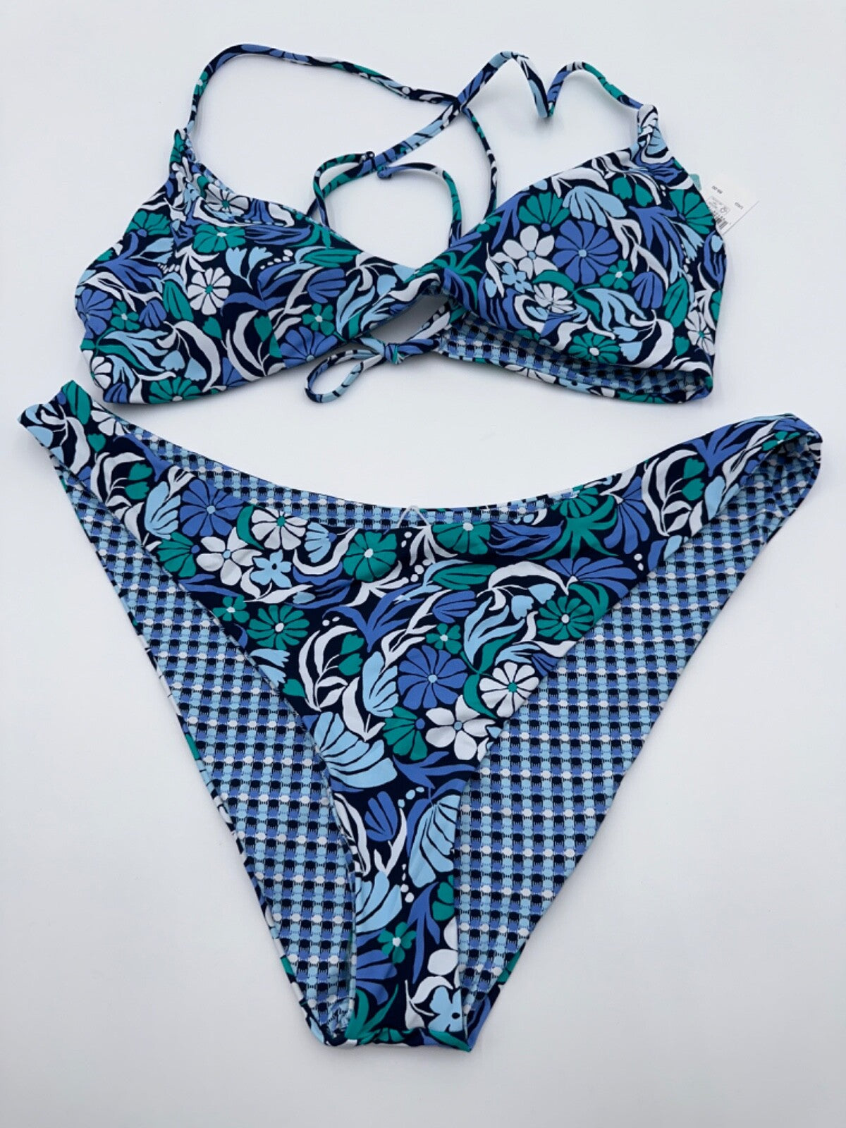 $88 Roxy Women’s Tri Scopp Reversible Cheeky Swim Suit - Blue - XLarge - New