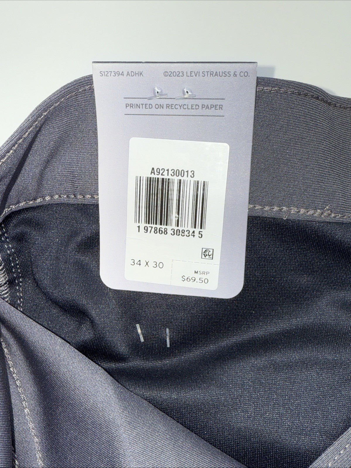 $70 Levi's Men's 511 Slim Tech Pants Stretch A92130010- Grey- 34W 30L - New Tag
