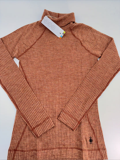 $120 Smartwool Women’s Merino Rib Turtleneck Shirt-Pecan Brown Heather-XSmall
