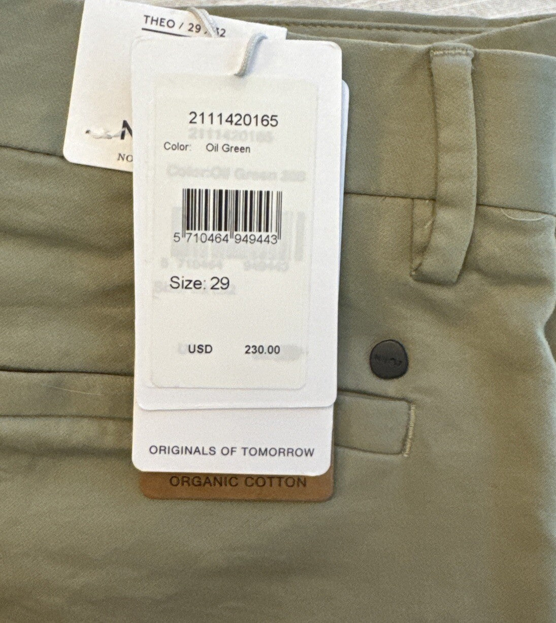 $230 No Nationality NNo7 Men’s Theo Regular Fit Organic Cotton Oil Green 29Wx32L