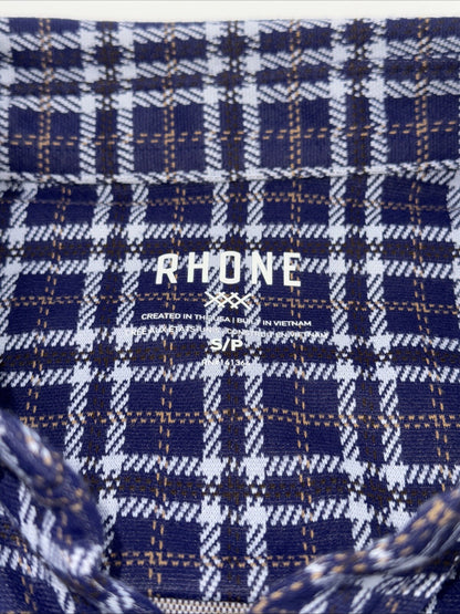 $158 Rhone Men’s Hardy Flannel Shirt Stretch- Blue White Plaids- Small -NEW Tag