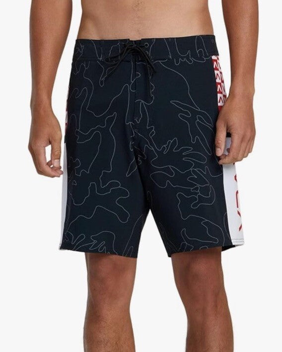 $60 RVCA Men’s Apex 2 - 18" Boardshorts Trunk - Camo Black/Red- Size: 30”- New