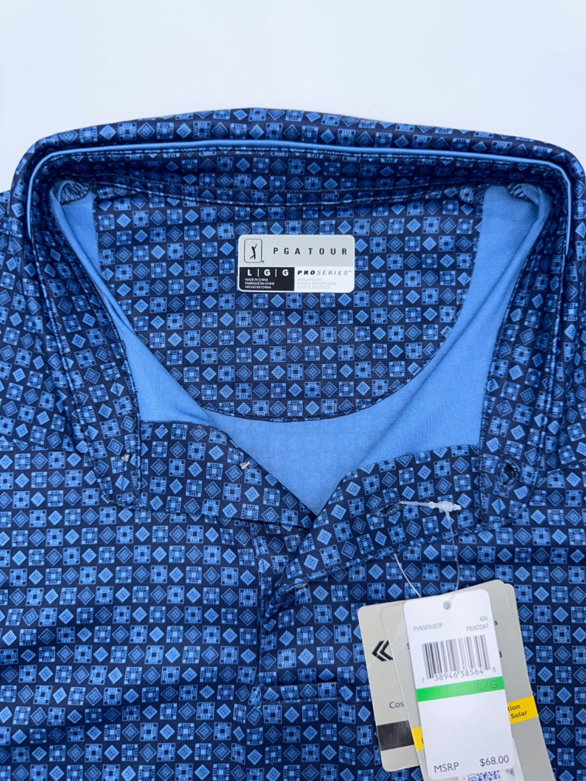 $68 PGA Tour Men's Golf Polo - PVKSF0J0OF - Peacoat Blue - Large - New With Tag