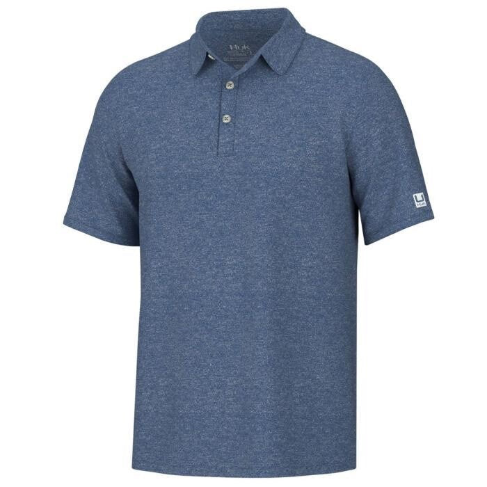 $55 Huk Men’s Pursuit Heather Polo Shirt - Set Sail Marine Blue- Small - New