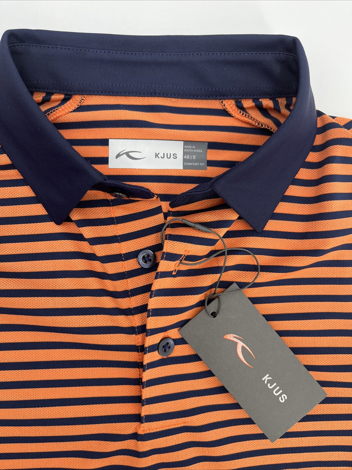 $109 KJUS Men’s Luis Stripe Comfort Golf Polo Shirt MG60-JO8-Tangerine-Small-New