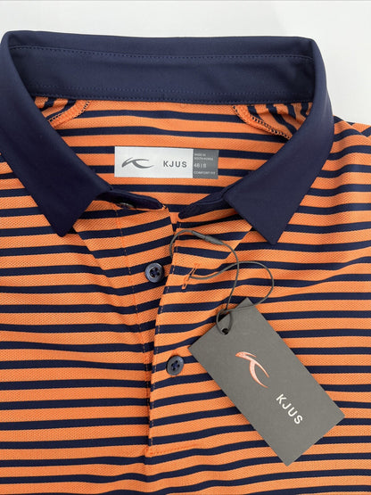$109 KJUS Men’s Luis Stripe Comfort Golf Polo Shirt MG60-JO8-Tangerine-Small-New
