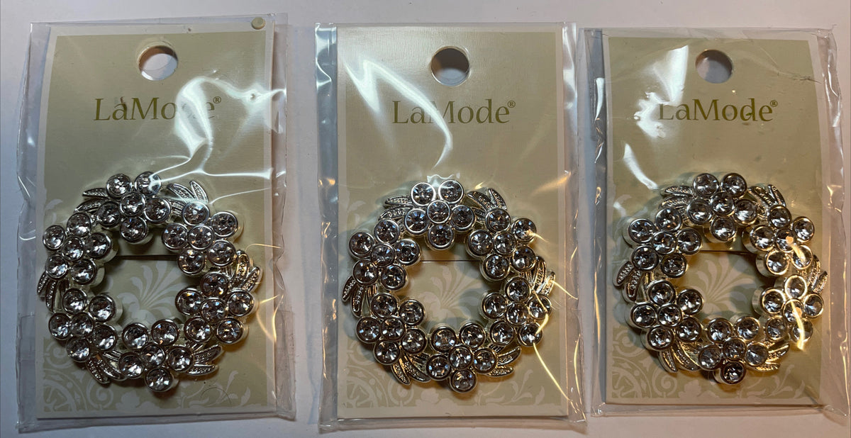 Lot Of 3 Cards La Mode Silver Rhinestones Button 44mm Buttons 400060060- 1 Count
