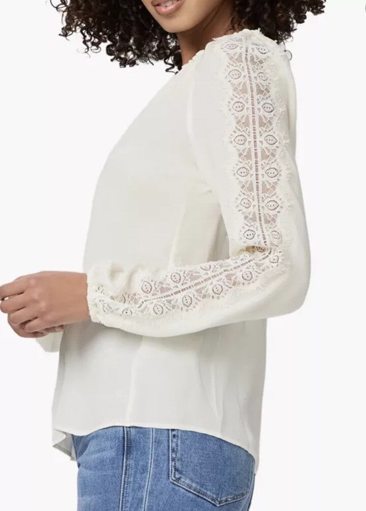 Paige Women’s Patina Silk Blouse Top Shirt With Lace - Antique White- XLarge