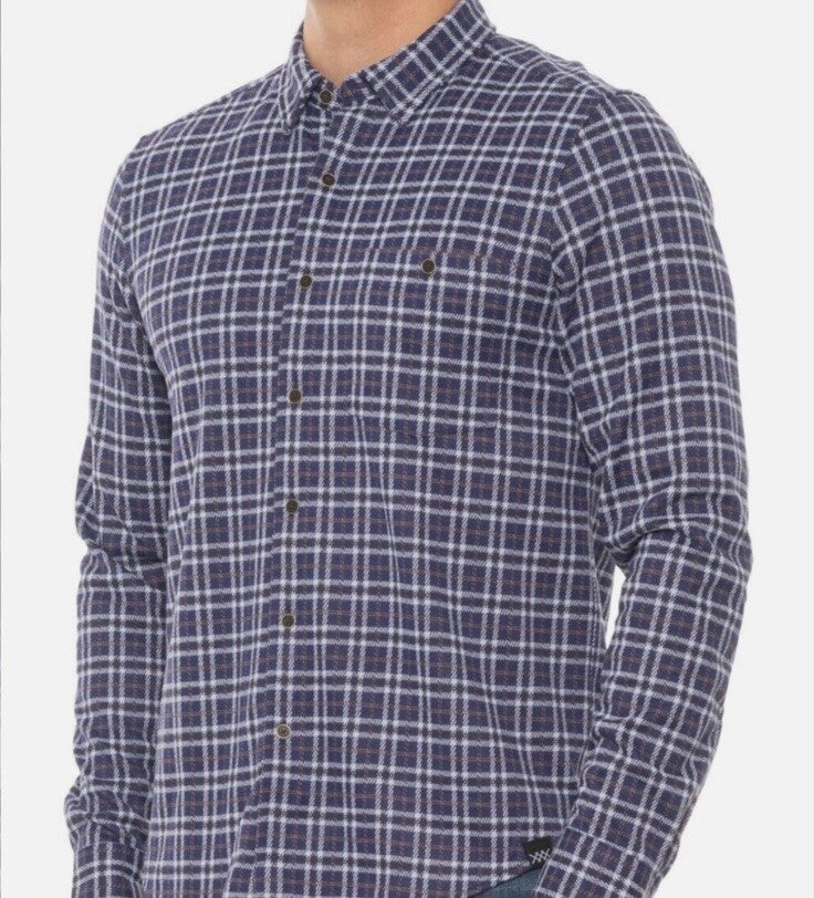 $158 Rhone Men’s Hardy Flannel Shirt Stretch- Blue White Plaids- Small -NEW Tag