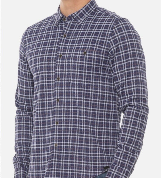 $158 Rhone Men’s Hardy Flannel Shirt Stretch- Blue White Plaids- Small -NEW Tag