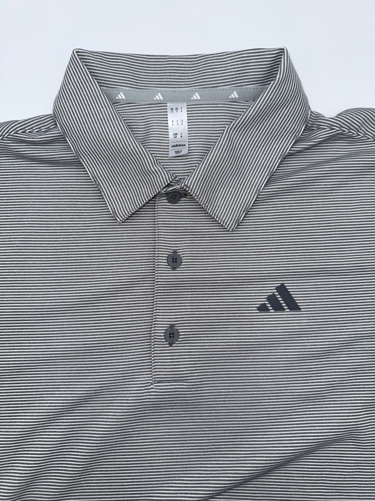 $65 Adidas Men’s Ottoman Stripe Polo Shirt - Grey/White - Small - New With Tag