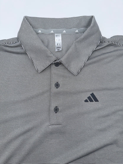 $65 Adidas Men’s Ottoman Stripe Polo Shirt - Grey/White - Small - New With Tag