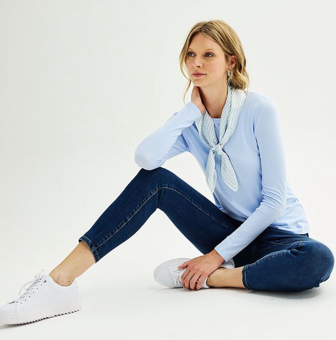 Nine West Women’s-Soft Spun Crewneck Longsleeve Tee-River Blue-Medium-New Tag