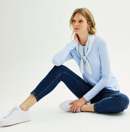 Nine West Women’s-Soft Spun Crewneck Longsleeve Tee-River Blue-Medium-New Tag