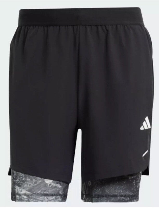 $75 Adidas Men’s 7 " WO POW 2IN1 Compression Shorts- Black/Black- Small-New