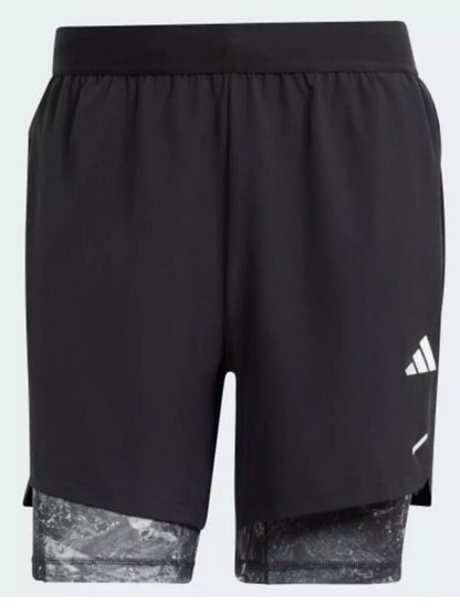 $75 Adidas Men’s 7 " WO POW 2IN1 Compression Shorts- Black/Black- Small-New