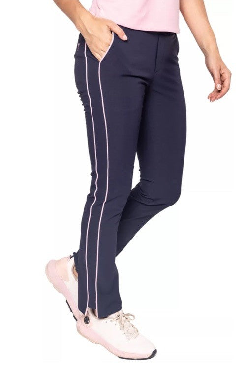 $158 Golftini Ankle Pant Side Stripes Golf Pants- Navy/Pink-Large-New Tags