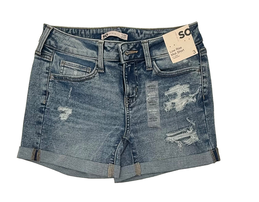 SO Women’s-Low Rise Midi Shorts-Medium Wash Jean-Size 3-New Tag
