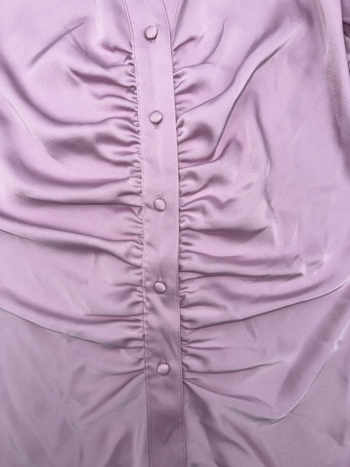 $89 Calvin Klein Women's Ruched Long Slv Satin Button Up Shirt-Lavender -Small