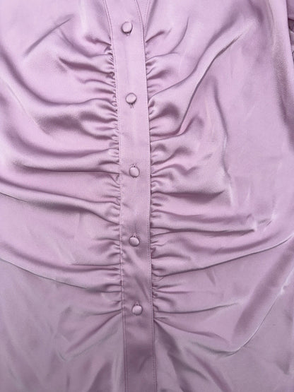 $89 Calvin Klein Women's Ruched Long Slv Satin Button Up Shirt-Lavender -Small