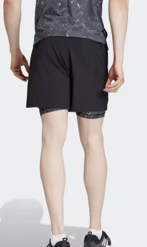 $75 Adidas Men’s 7 " WO POW 2IN1 Compression Shorts- Black/Black- Small-New