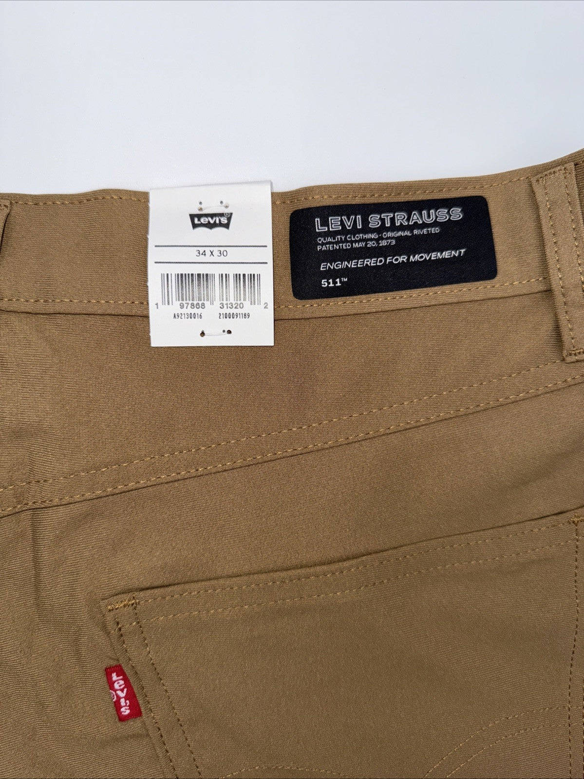 $70 Levi's Men's 511 Slim Tech Pants Stretch A92130010- Tan - 34W 30L - New Tag