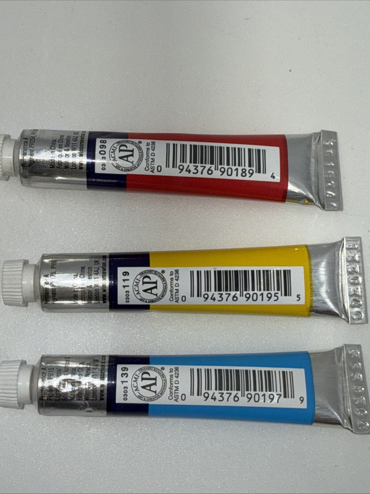 Combo Lot Of 3 Winsor & Newton Cotman Water Colours, 8ml, Red, Yellow, Blue