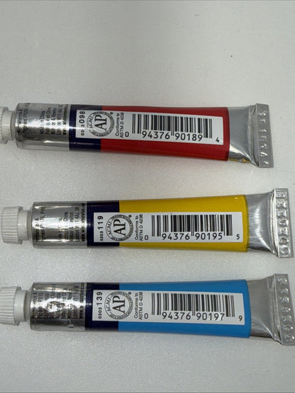 Combo Lot Of 3 Winsor & Newton Cotman Water Colours, 8ml, Red, Yellow, Blue