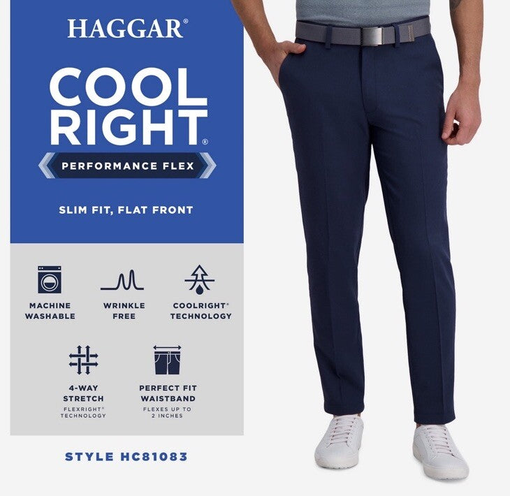 Haggar Men’s Performance Flex Slim Fit Flat-Front Pants-Dark Grey- 29Wx30L