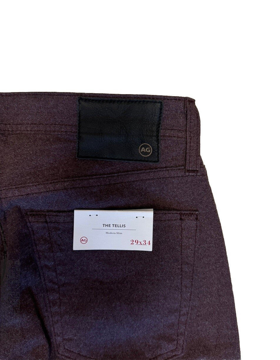 $198 AG Men’s Tellis Slim Fit 5-Pocket Pants Jeans  - Burgundy - Size 29Wx34L