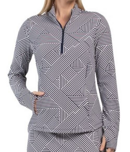 $110 Tommy Bahama Women’s 1/4 Geo Printed Popover Top - Blue - Small - New