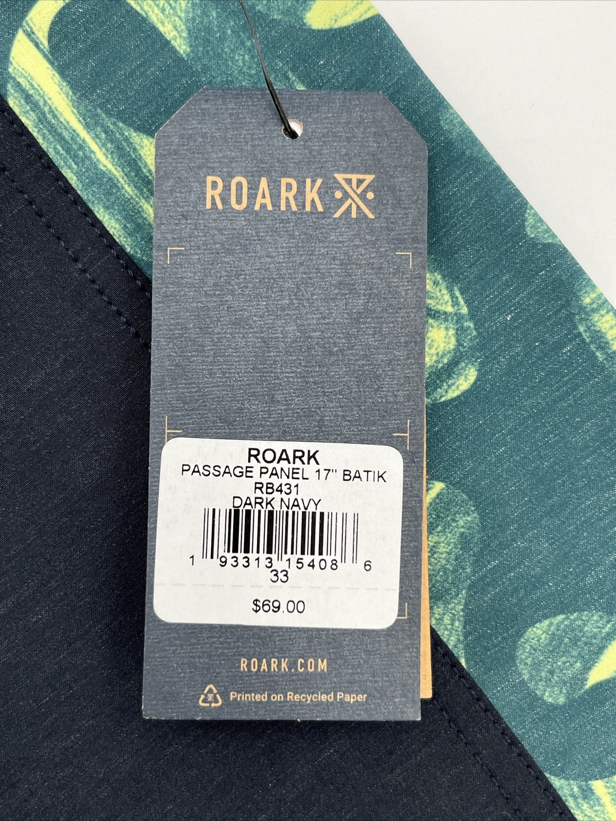 $69 Roark Men’s Passage Panel Batik 17” Boardshorts-D.Navy Black -Size: 33W-New