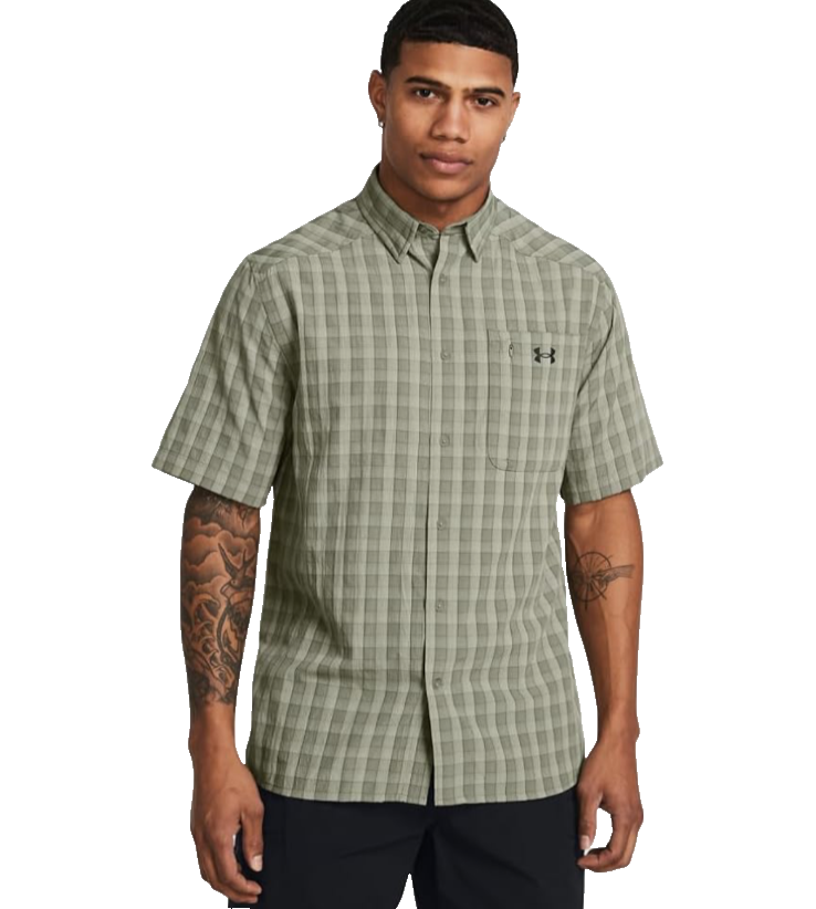 $55 Under Armour Men’s Drift Tide 2.0 Plaid Button Up Shirt-Grove Green -Medium