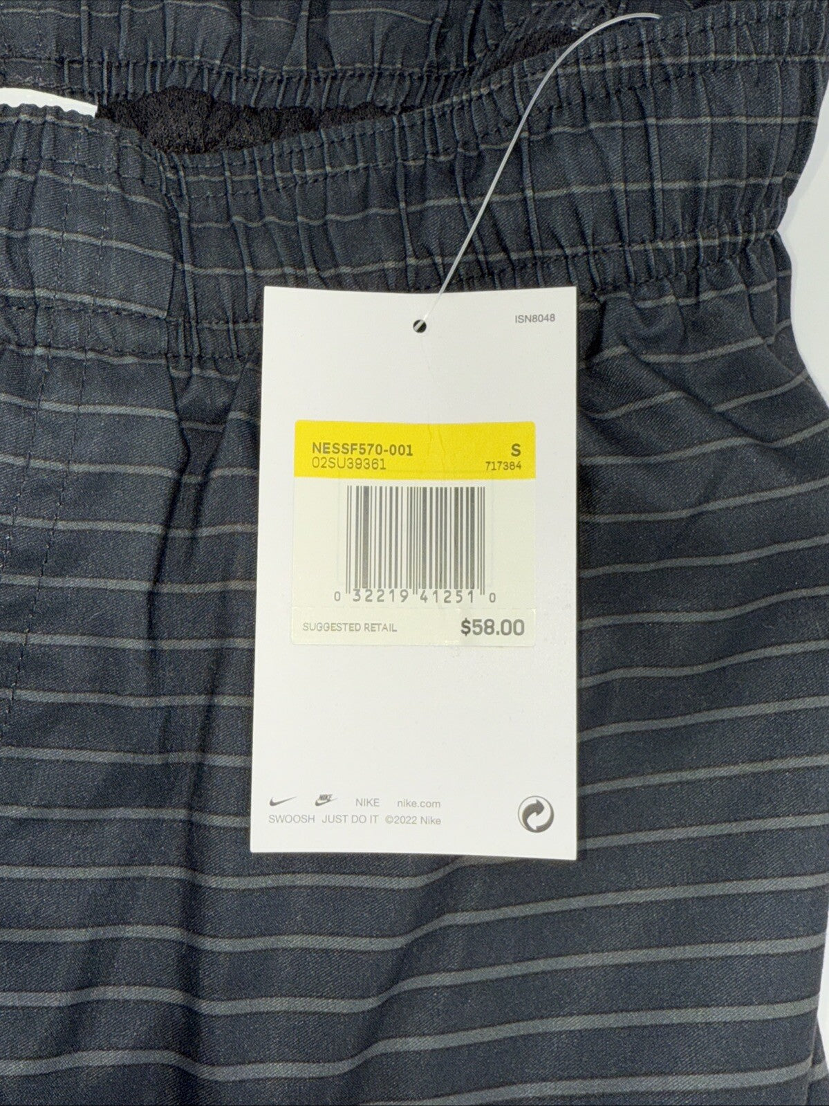 $58 Men's Nike Stripe 9" Swim Trunks- Black/Grey- Small- New with Tag