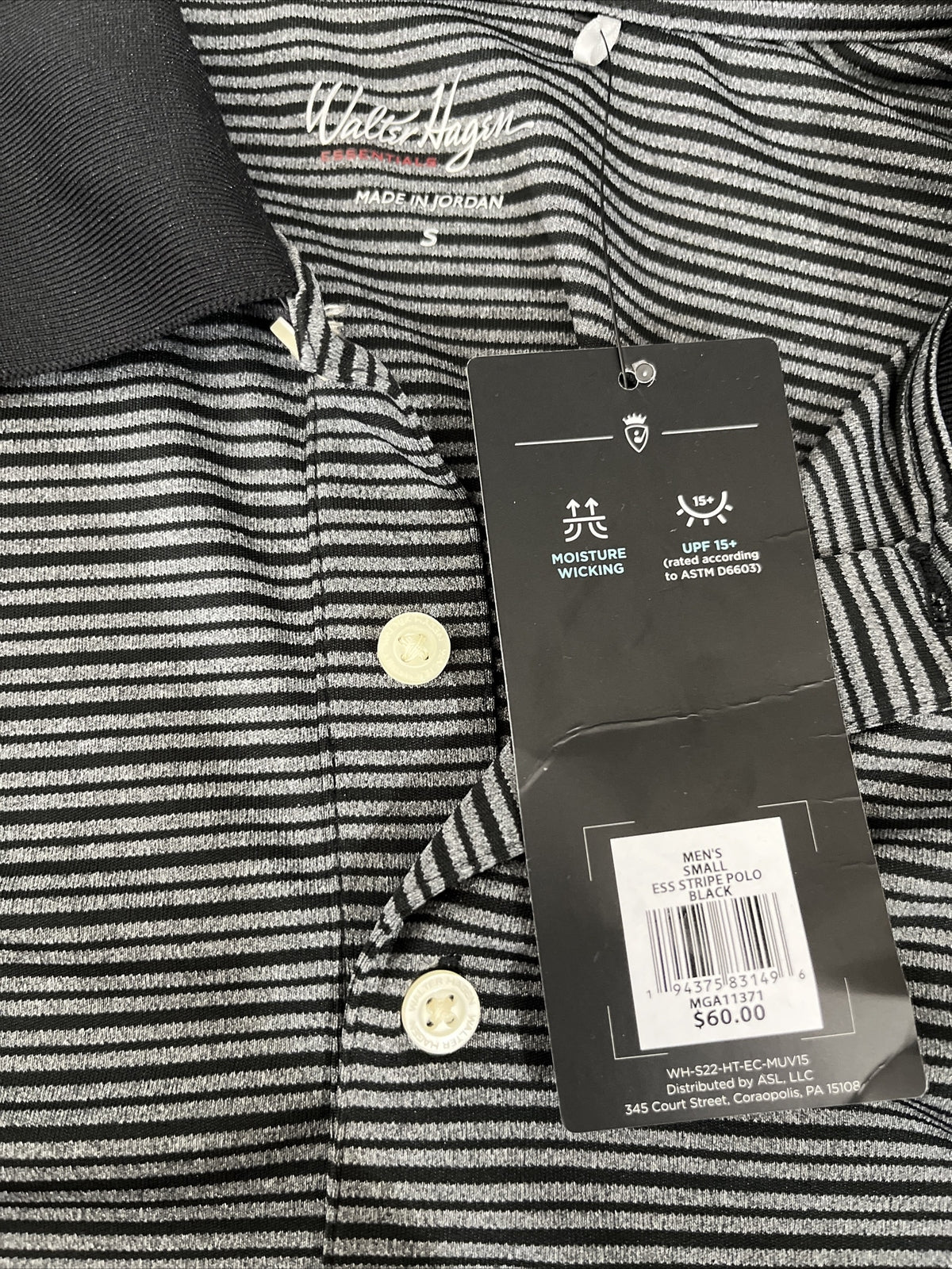 Walter Hagen Men’s Essentials Stripe Golf Shirt Polo-Black/Grey-Small-New Tag$60