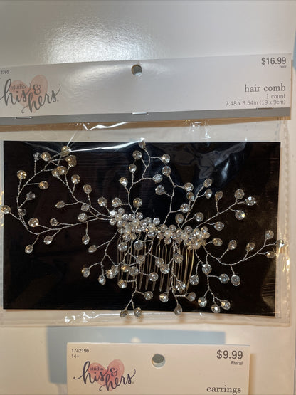 Combo Lot 3 PCs Studio His & Hers WEDDING Set: Hair Comb - Headpiece - Earrings