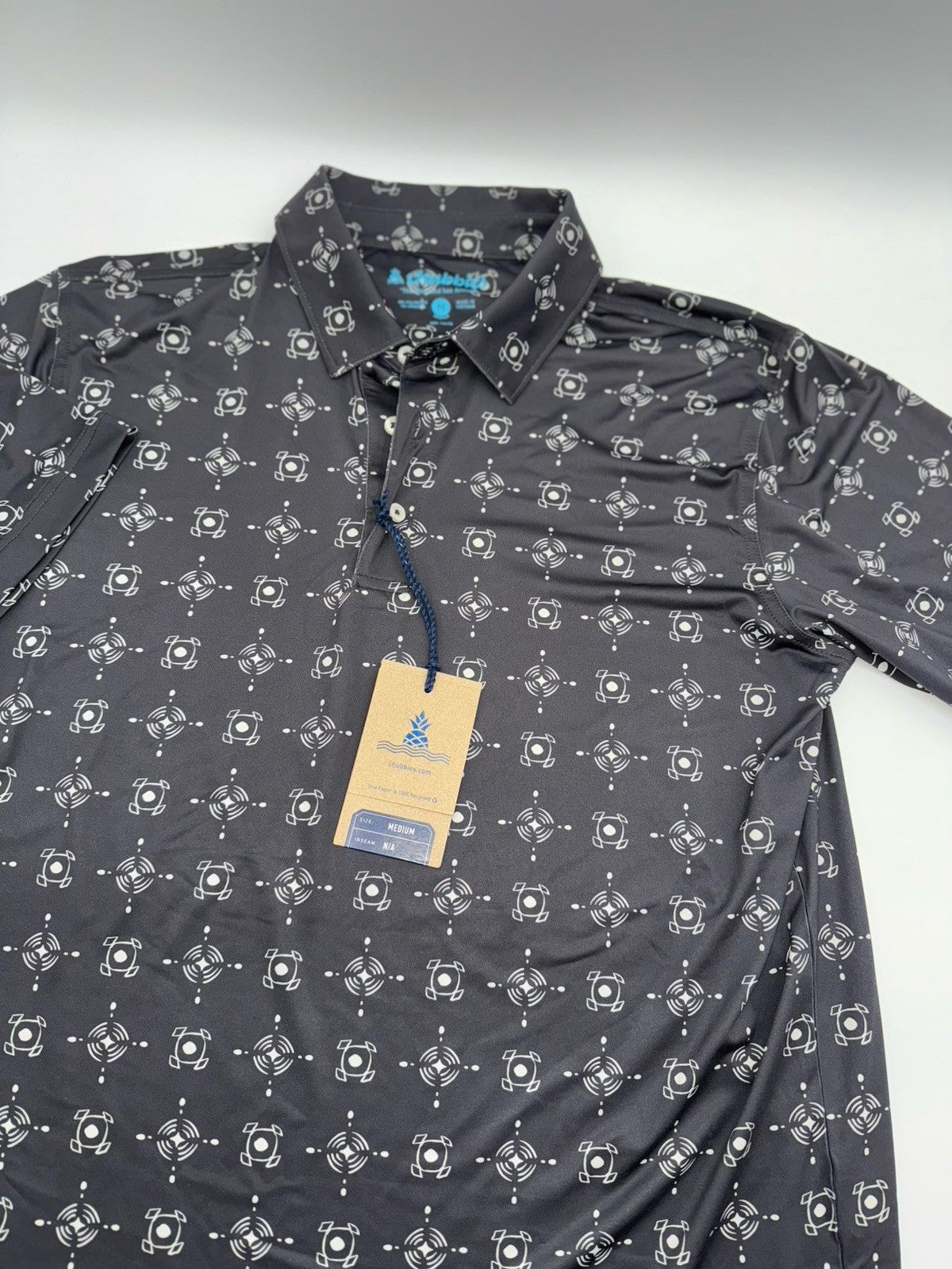 $60 Chubbies Men’s Polo Shirt The Bandanarama Performance- Black -Medium-New