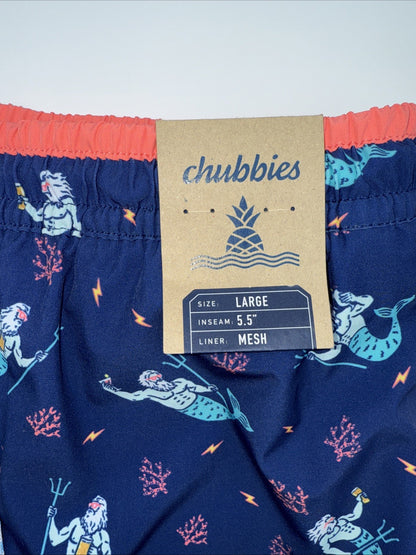 $70 Chubbies The Triton Of Sea 5.5" Inseam Swim Trunks- Blue -Large -New Tag