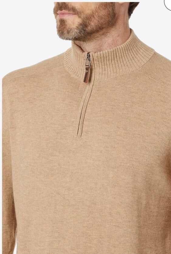 $110 Smartwool Men's Sparwood Zip-Neck Sweater-Toasted Coconut Heather-Small-New