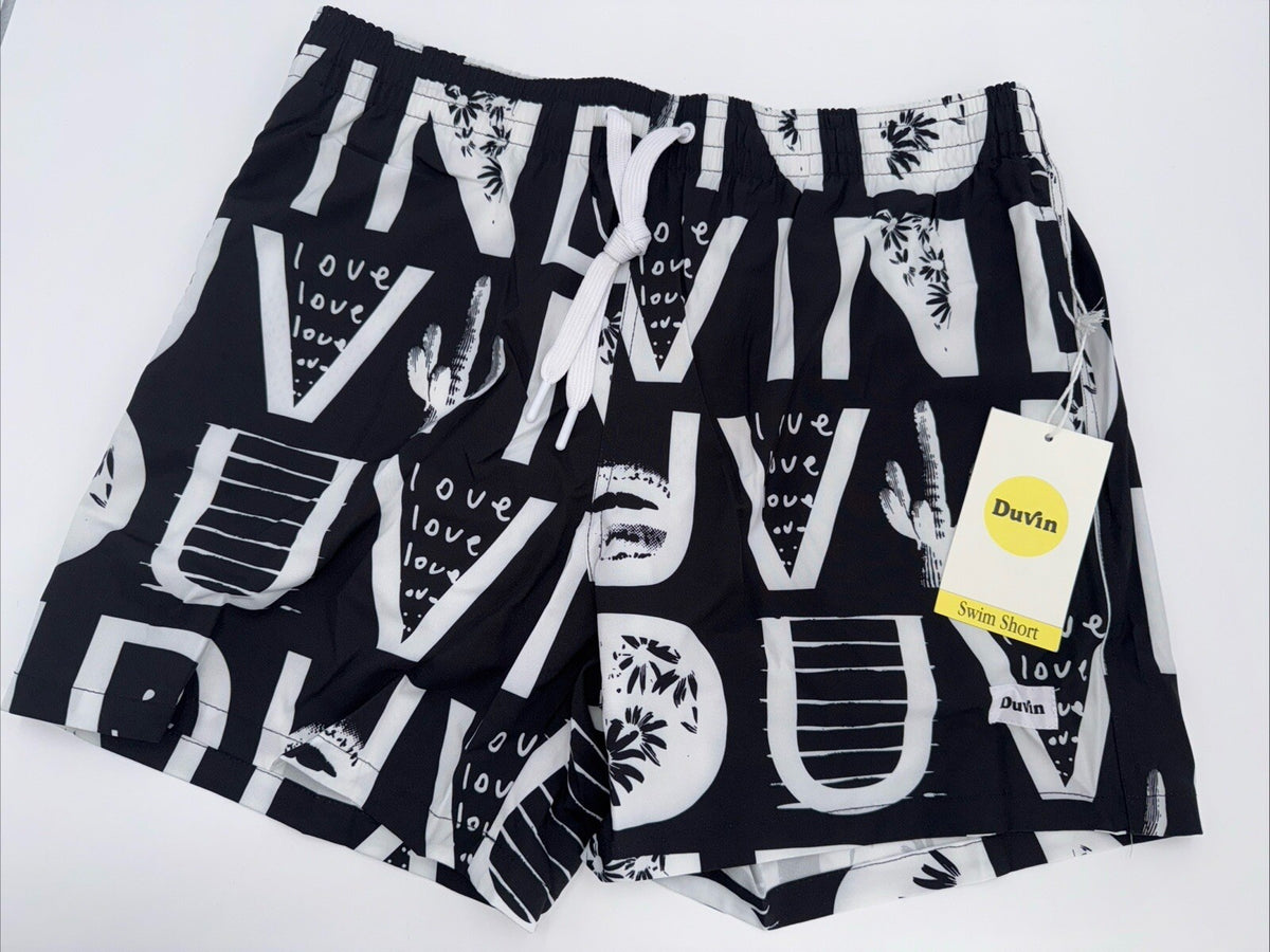 $65 Duvin Design Men's Cactus Swim Trunk Shorts - Black/White - Size: Medium-NEW