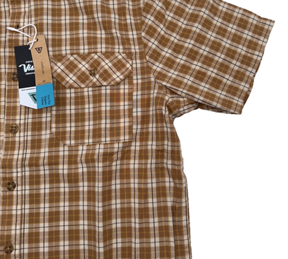 L$70 Vissla Men's Creators Ranger Eco SS Button Down Shirt - Brown/Yellow- New