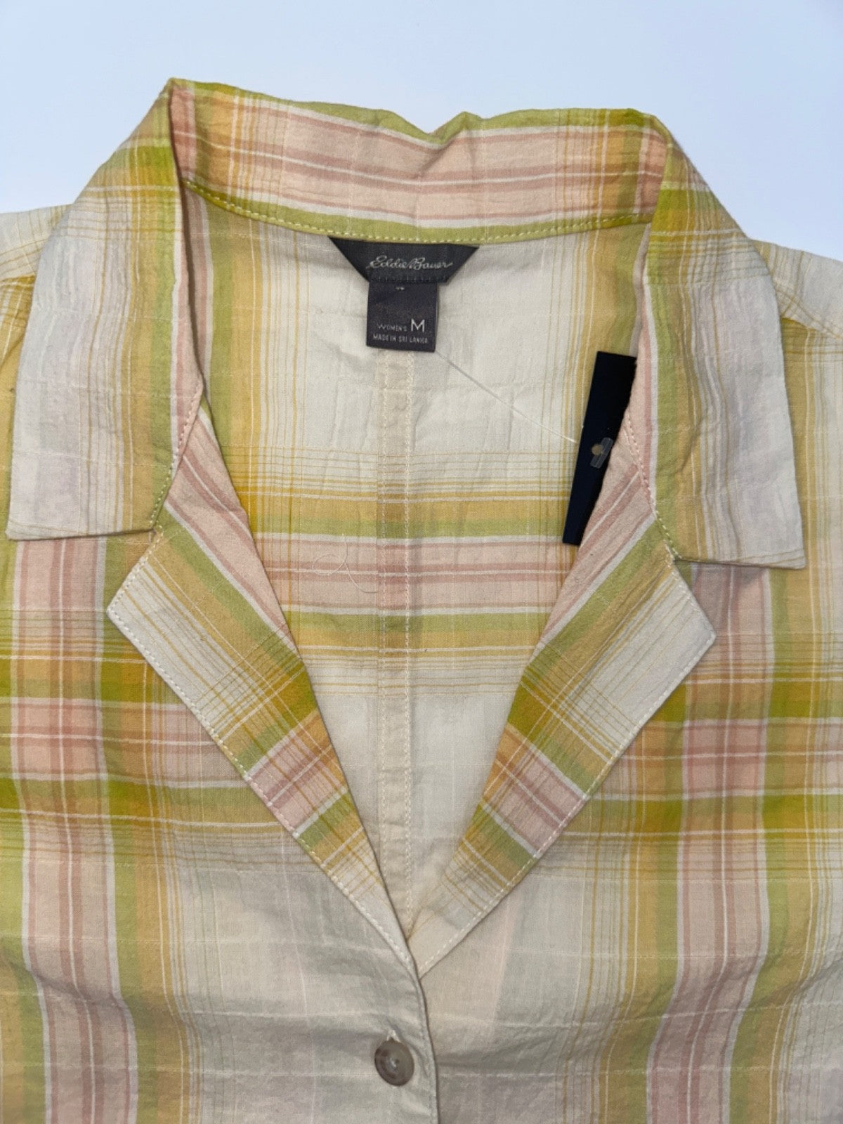 $60 Eddie Bauer Women’s Plaid Packable Camp Shirt - Gold Dust - Medium - New Tag